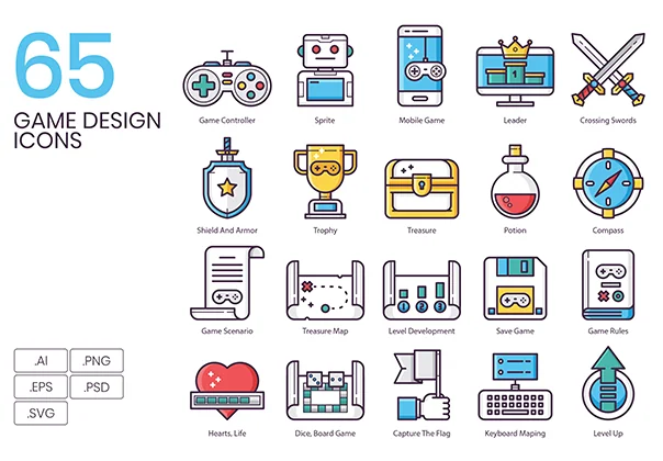 65 Game Design Icons | Groovy Series