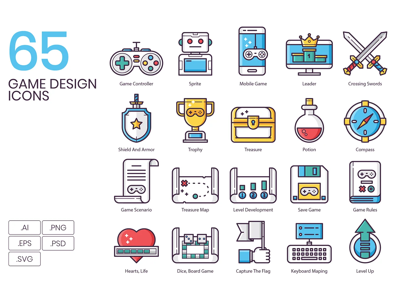 65 Game Design Icons | Groovy Series
