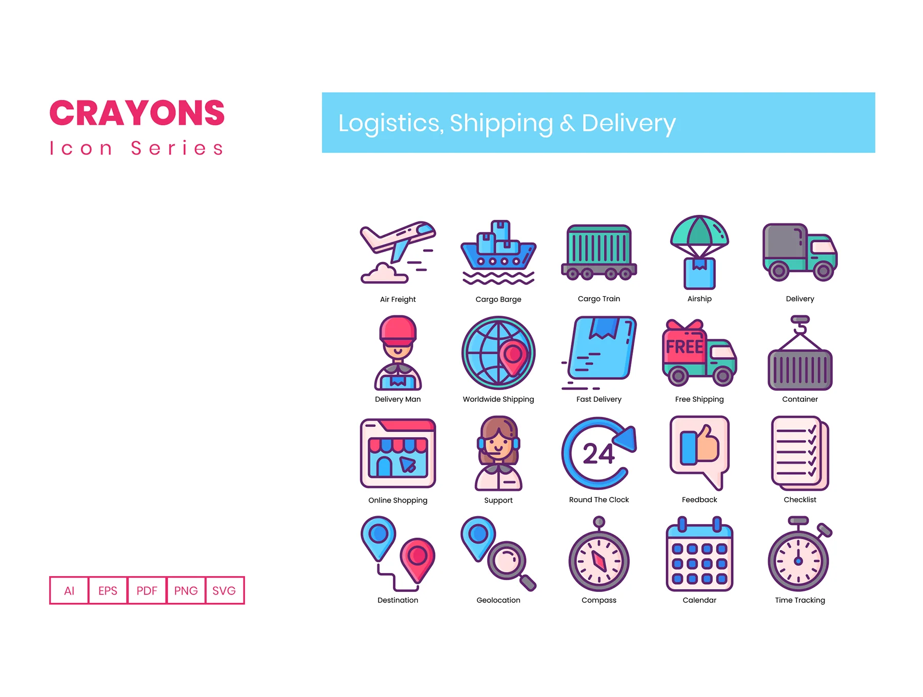65 Logistics Icons | Crayons Series 2