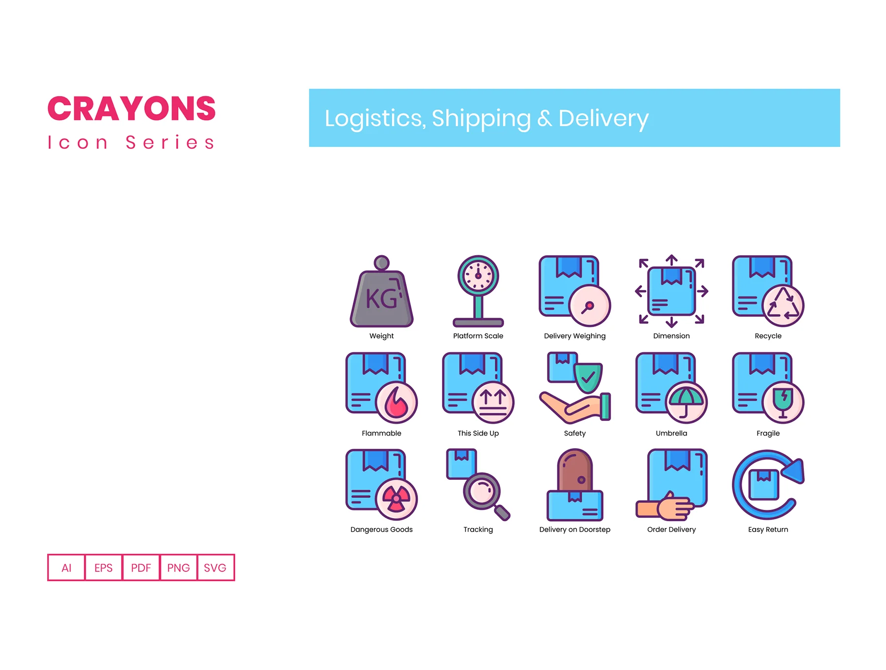 65 Logistics Icons | Crayons Series 3