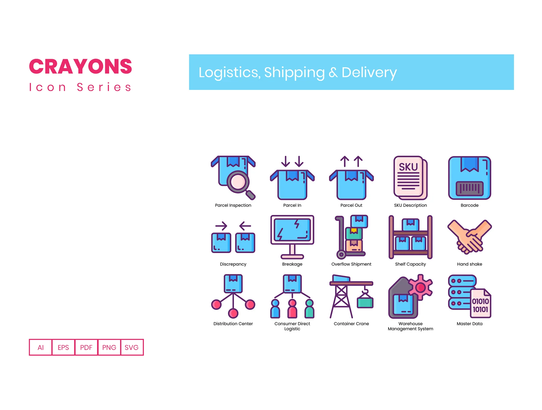 65 Logistics Icons | Crayons Series 4