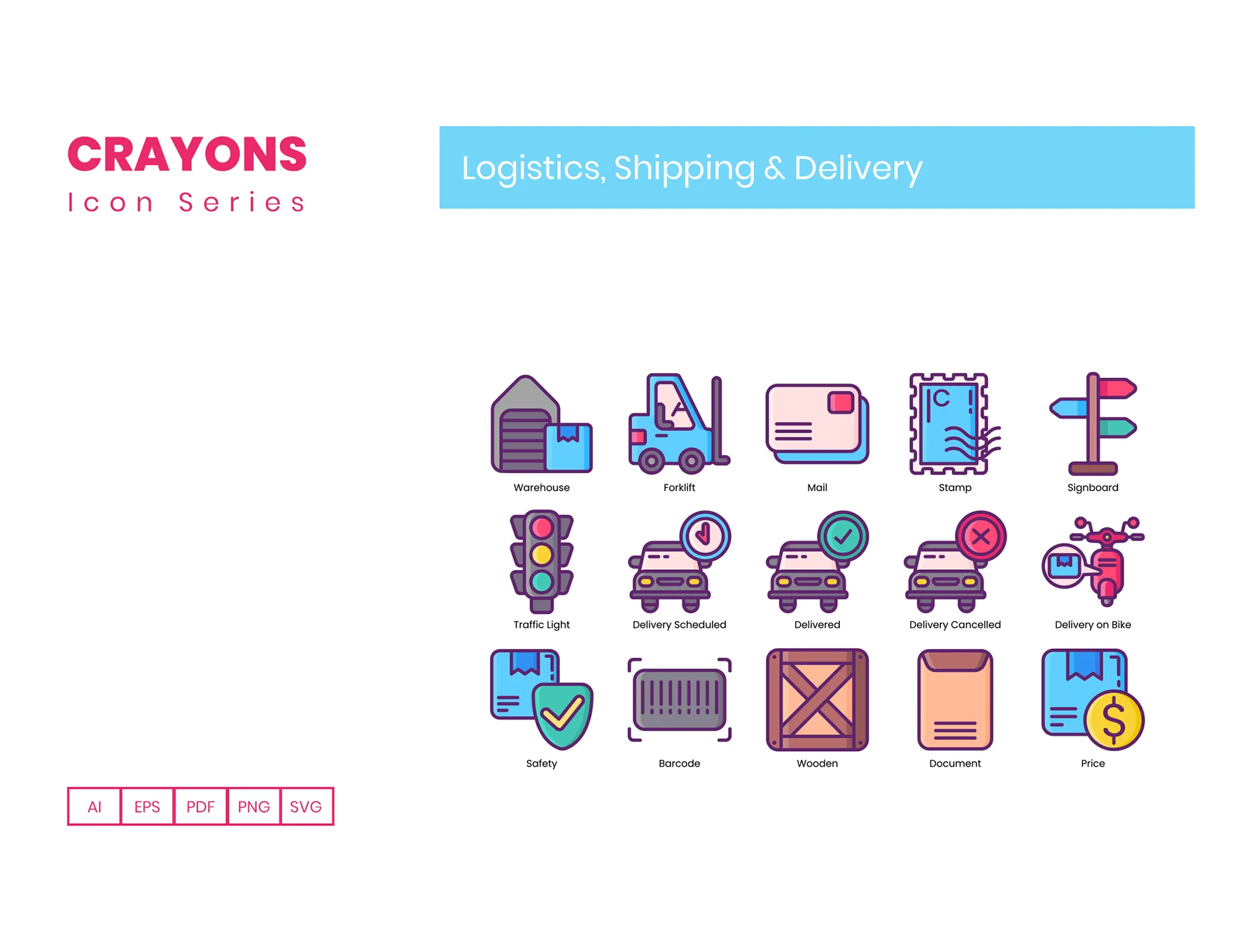 65 Logistics Icons | Crayons Series 5