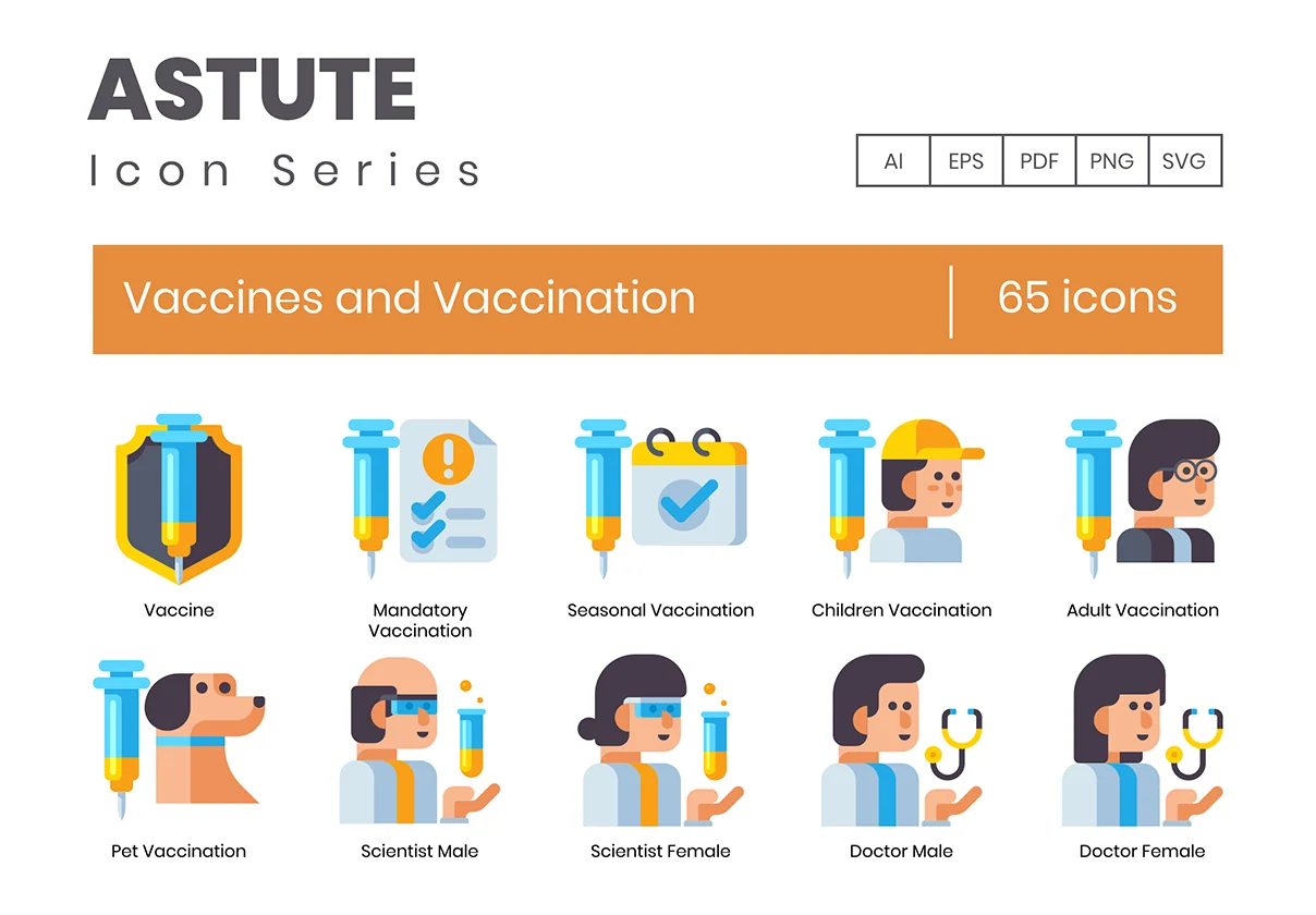 65 Vaccines and Vaccination Icons | Astute Series