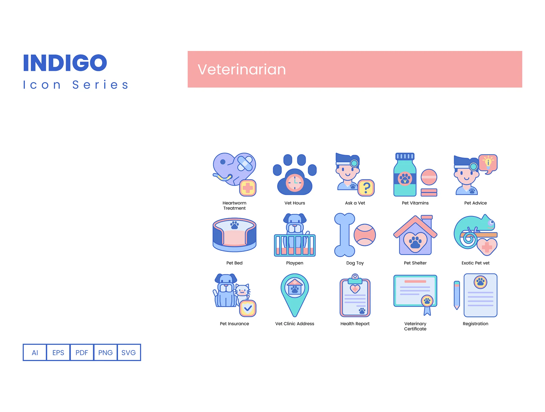 65 Veterinary Icons | Indigo Series 4