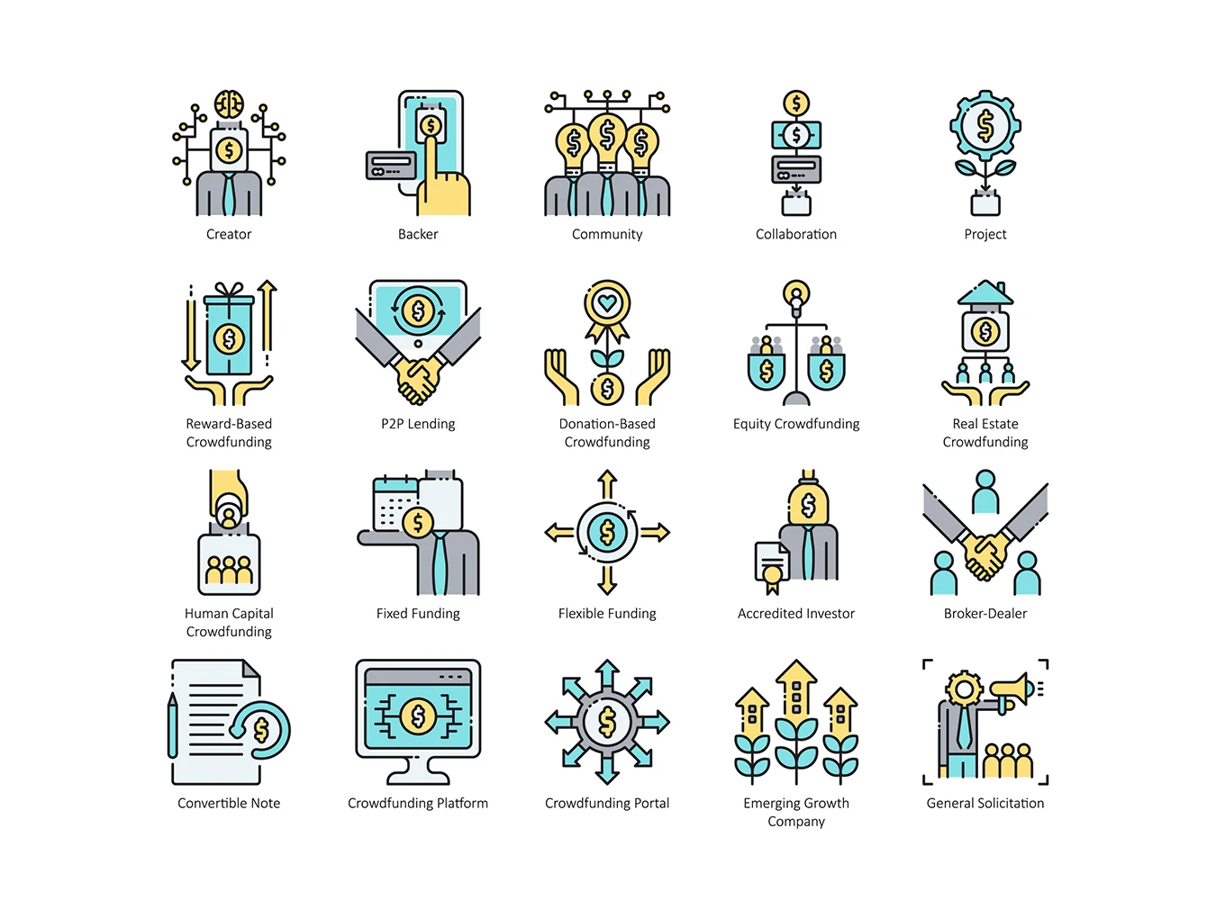 66 Crowdfunding Icons | Aqua Series 3