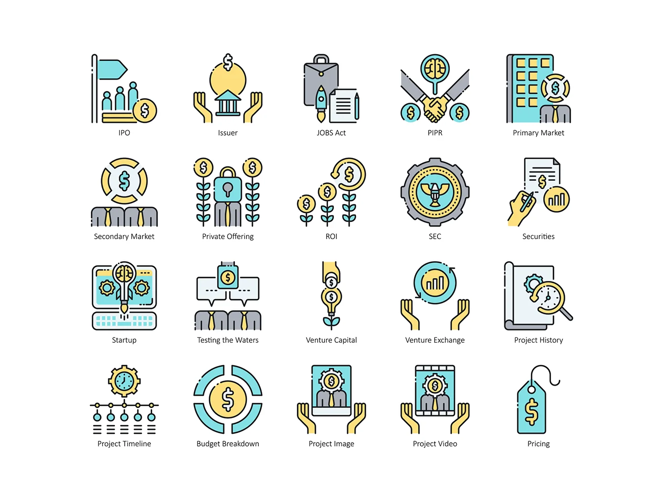66 Crowdfunding Icons | Aqua Series 4