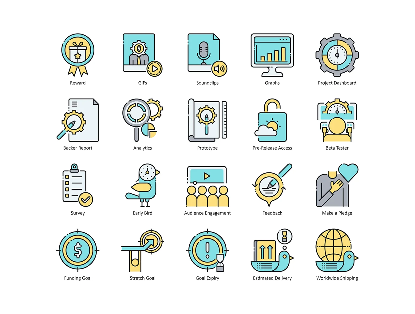 66 Crowdfunding Icons | Aqua Series 5