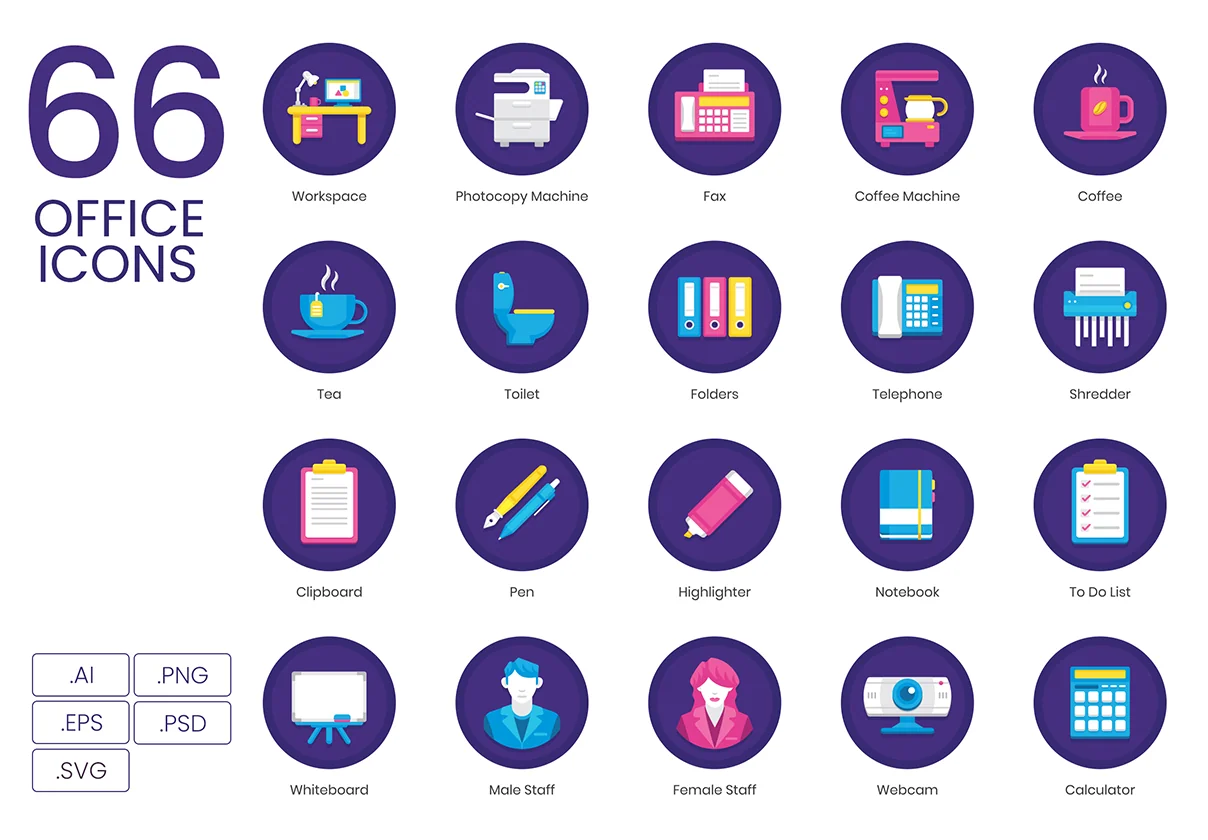 66 Office Icons | Orchid Series