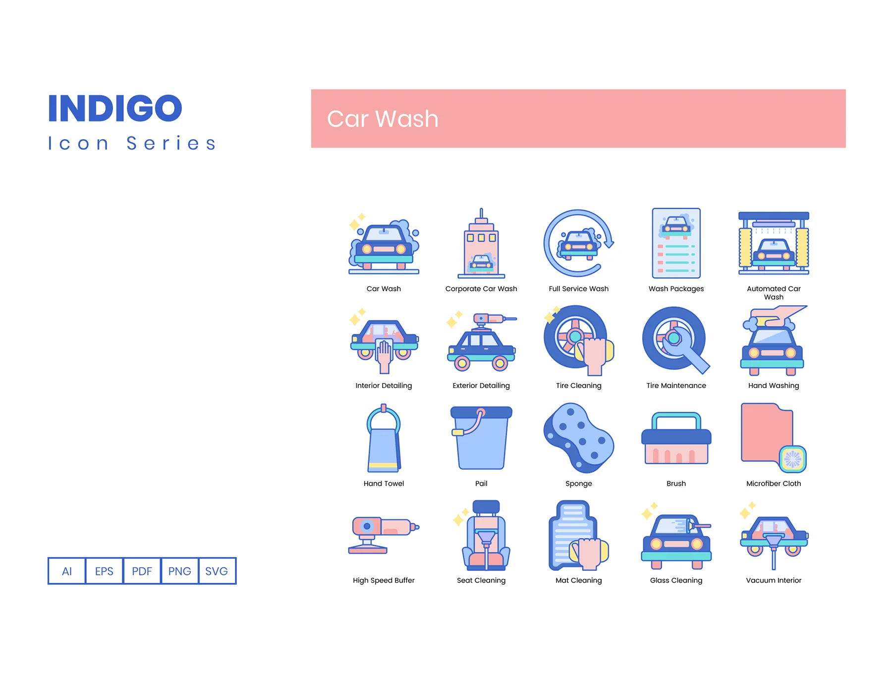 70 Car Wash Icons | Indigo Series 2