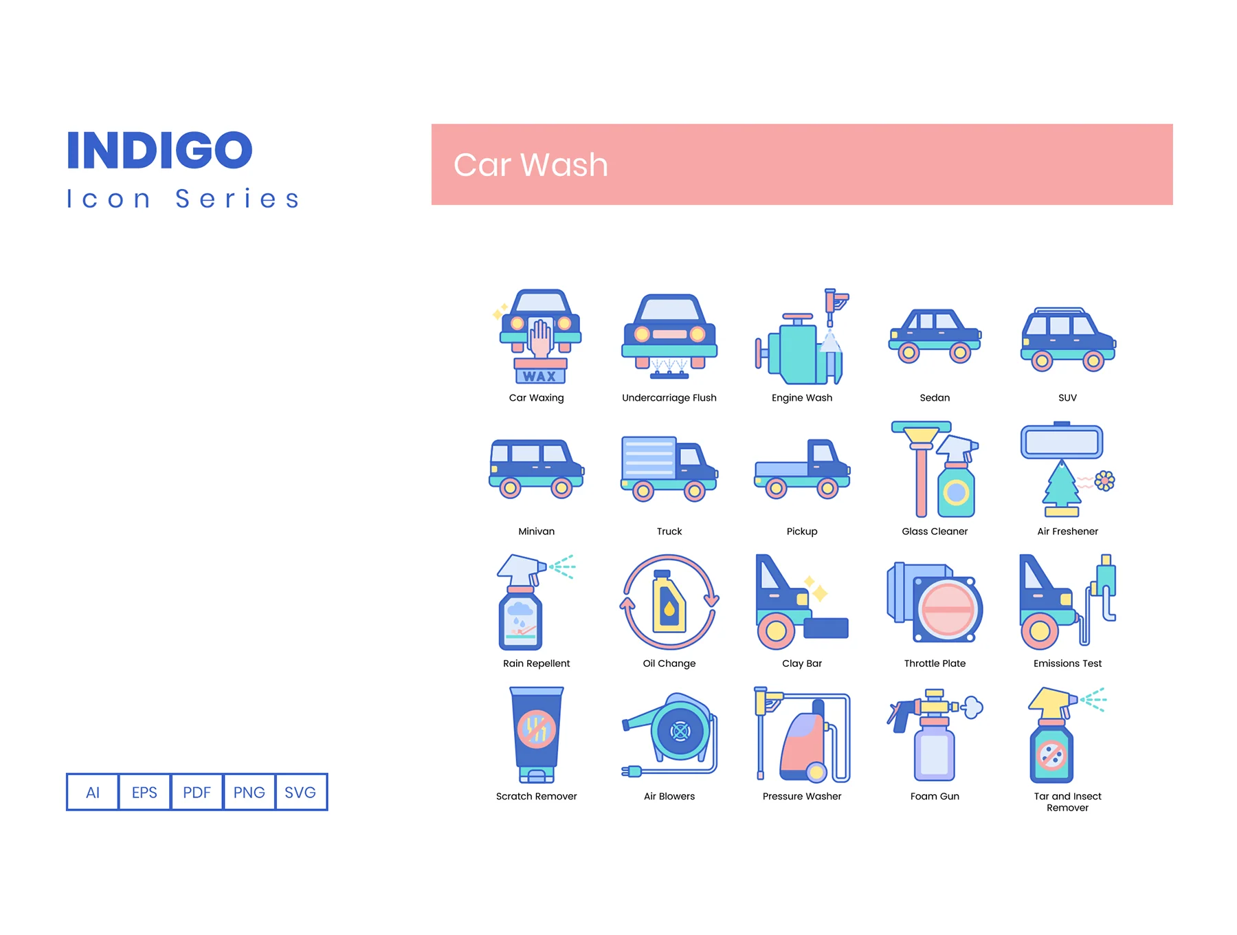 70 Car Wash Icons | Indigo Series 3