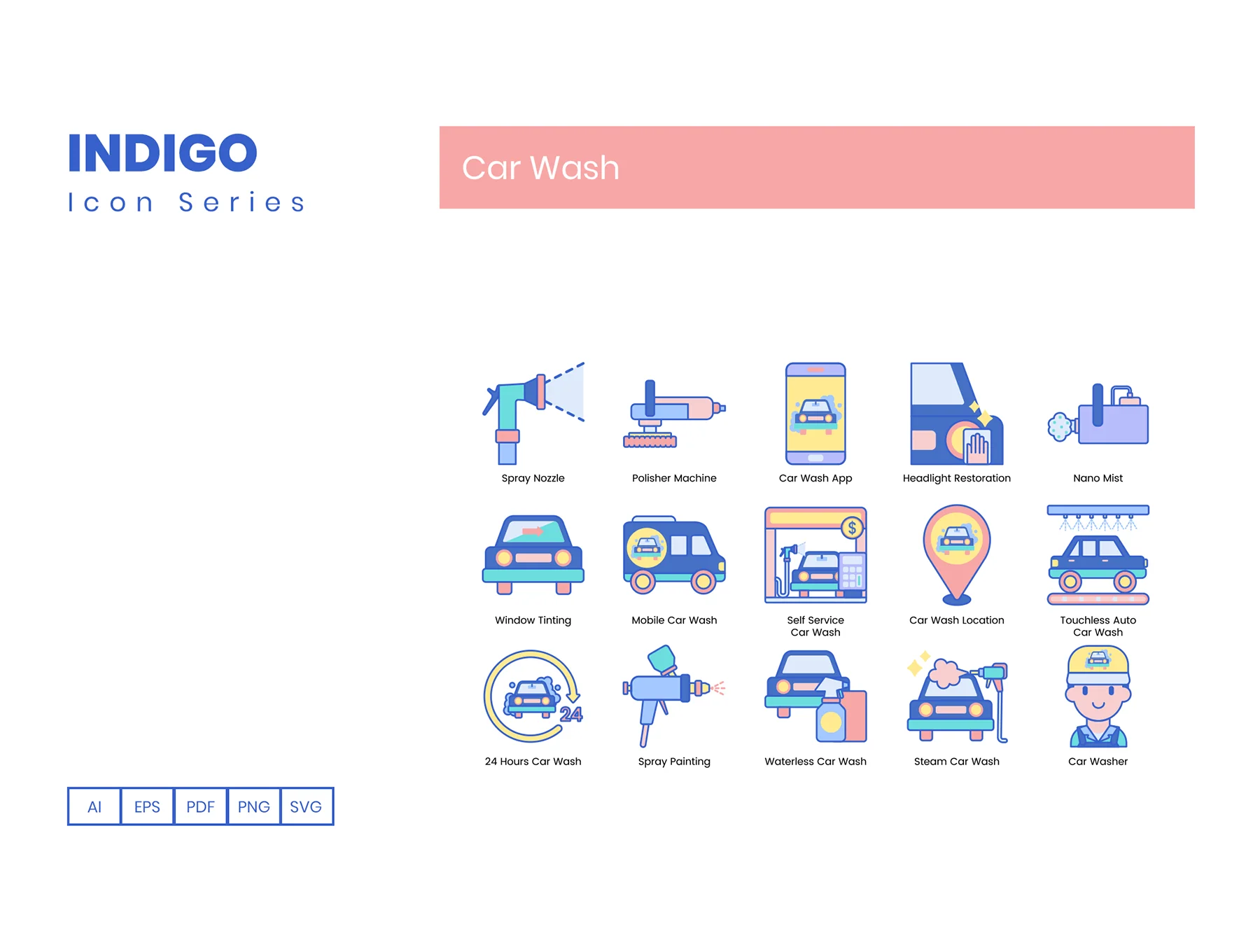 70 Car Wash Icons | Indigo Series 4