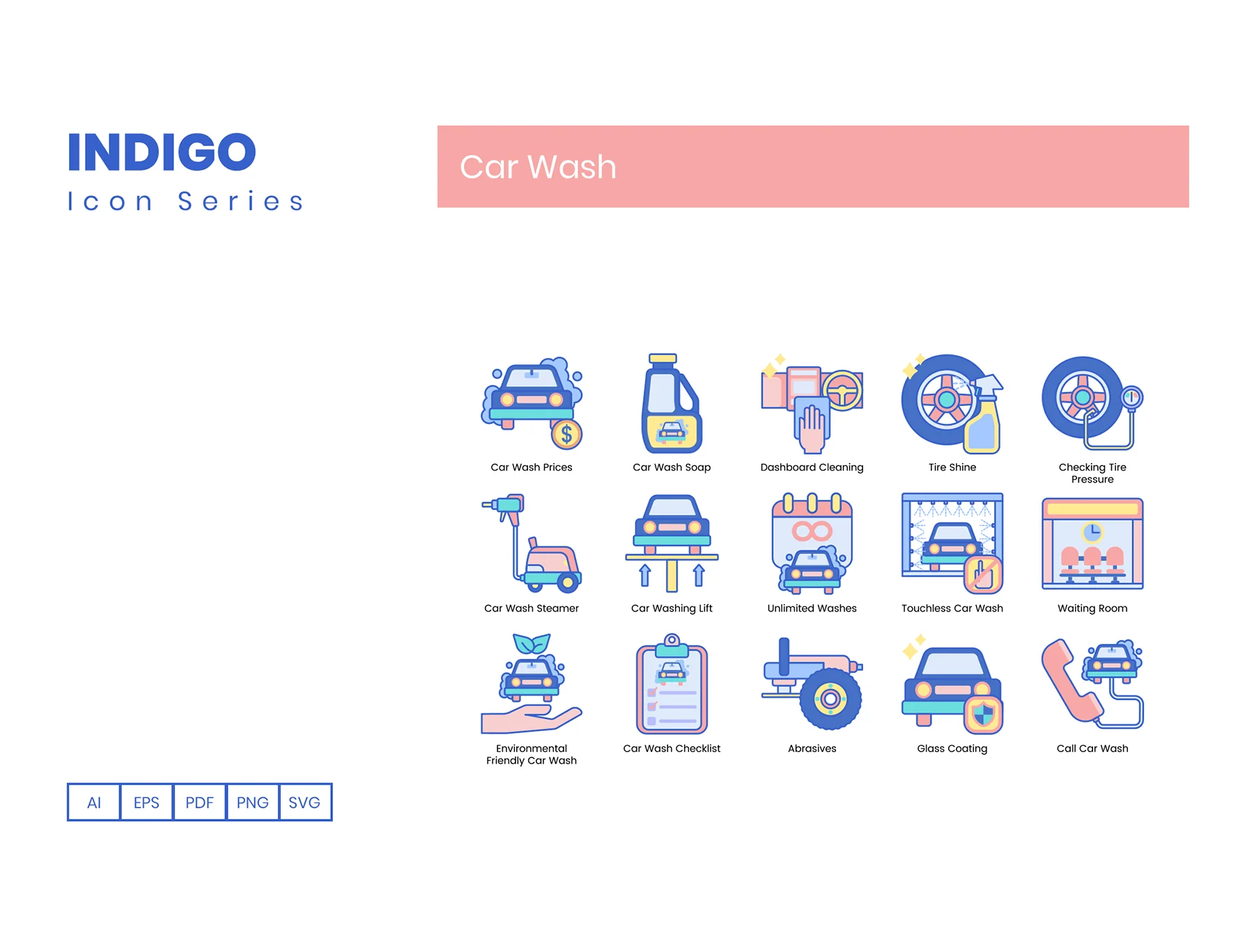 70 Car Wash Icons | Indigo Series 5