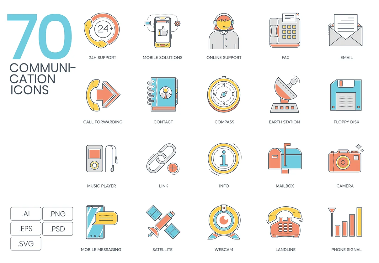 70 Communication Icons | Color Line Series