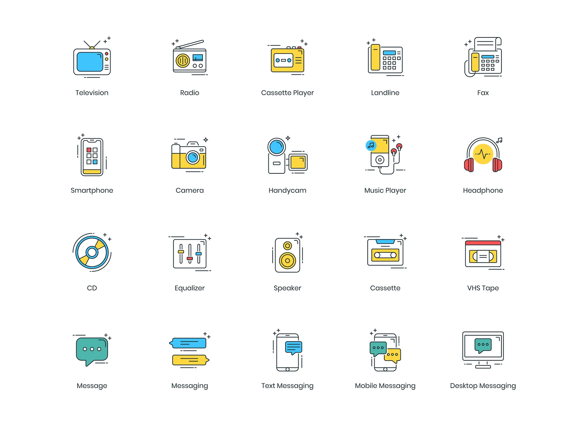 70 Communication & Media Icons | ColorPop Series 2