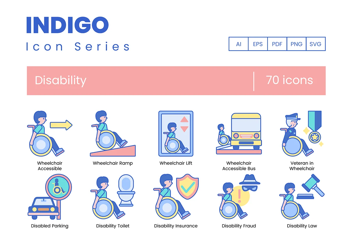 70 Disability Icons | Indigo Series