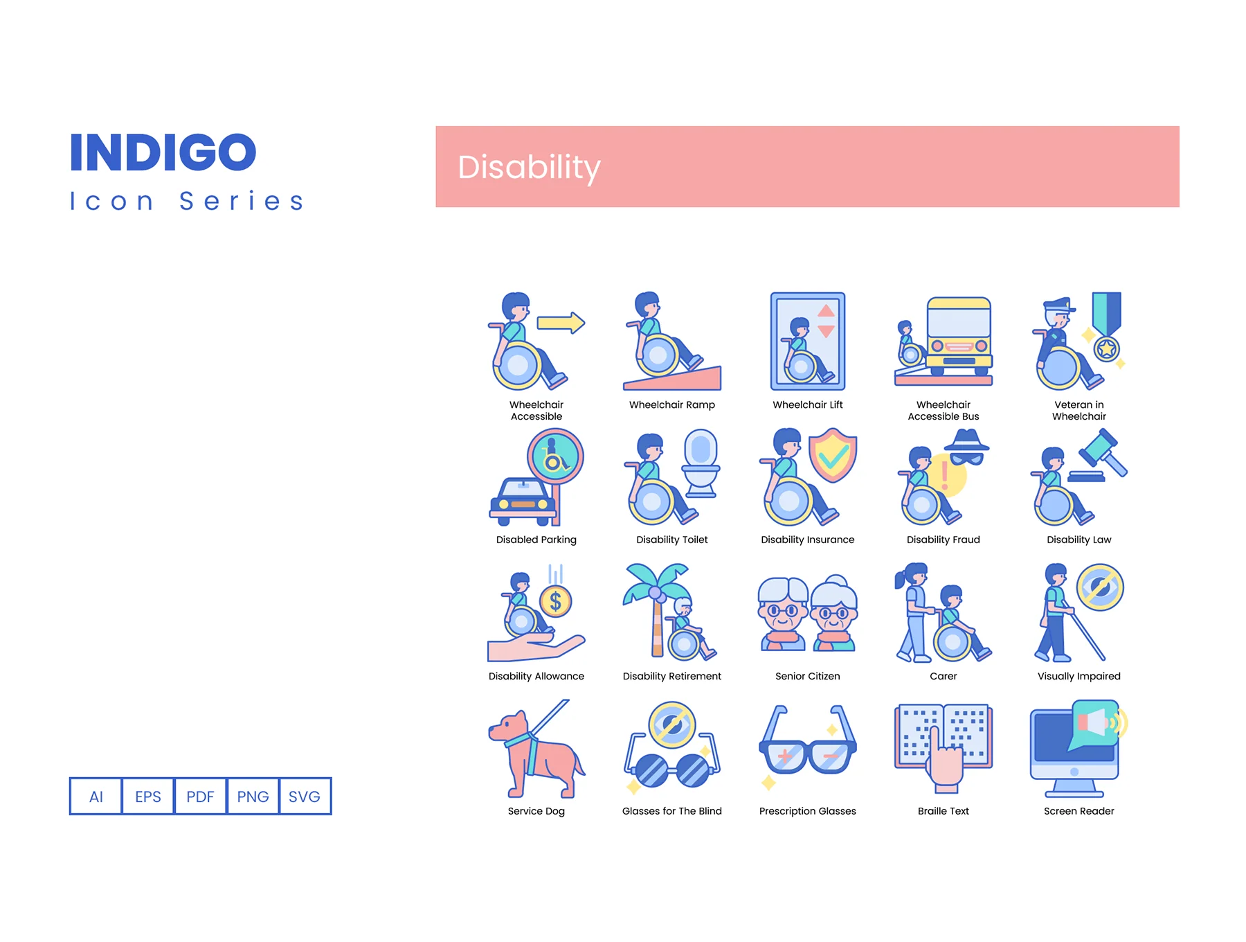 70 Disability Icons | Indigo Series 3