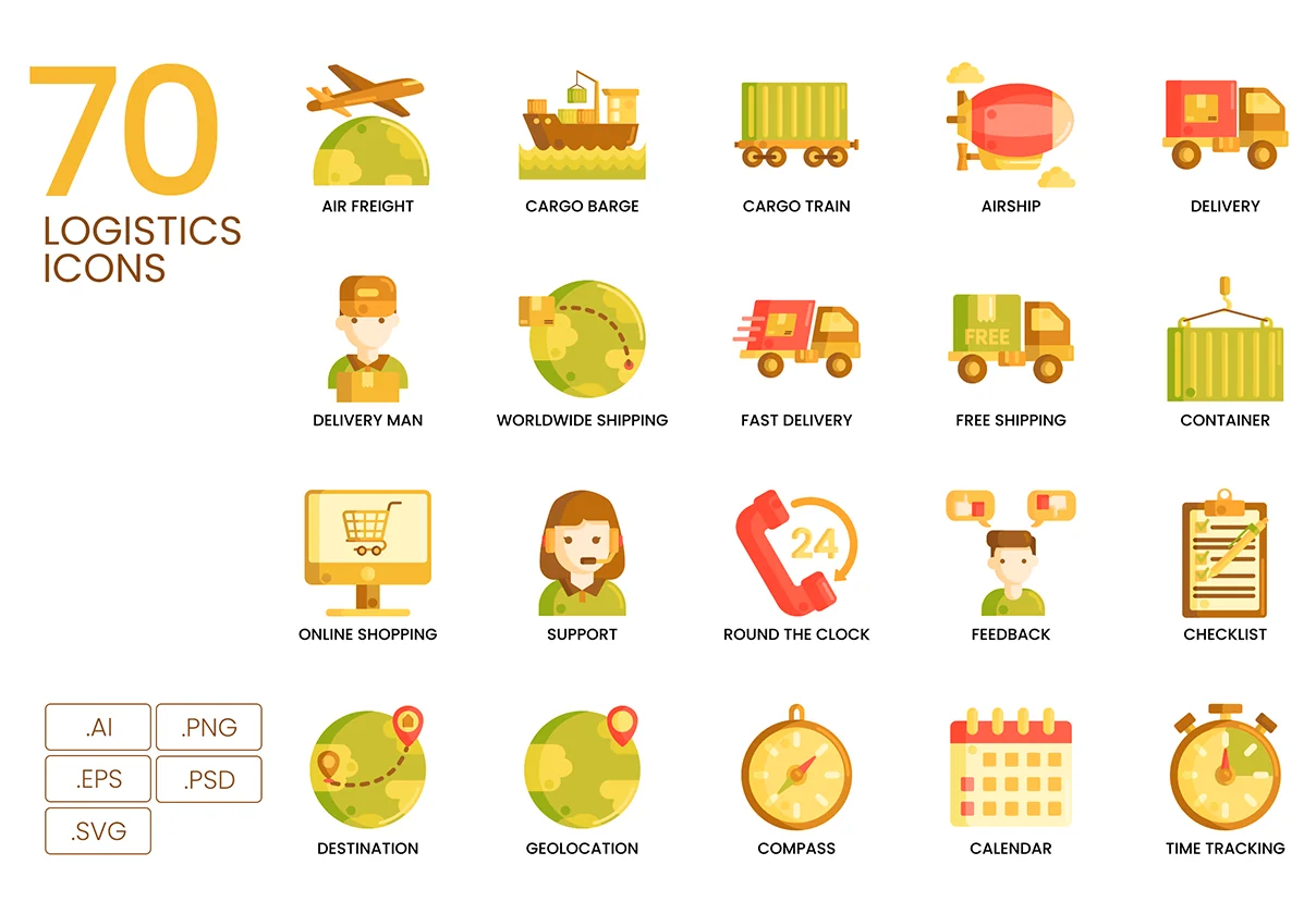 70 Logistics Icons | Caramel Series