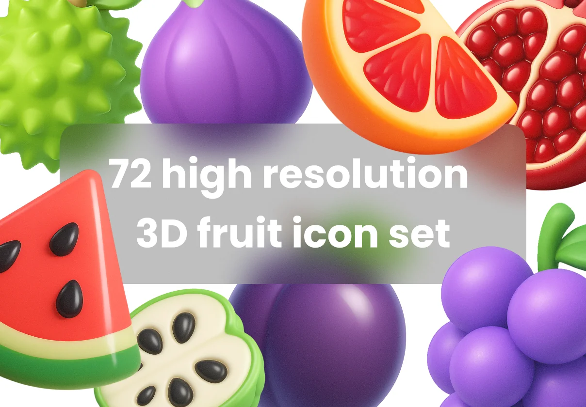 72 high resolution 3D fruit icon set
