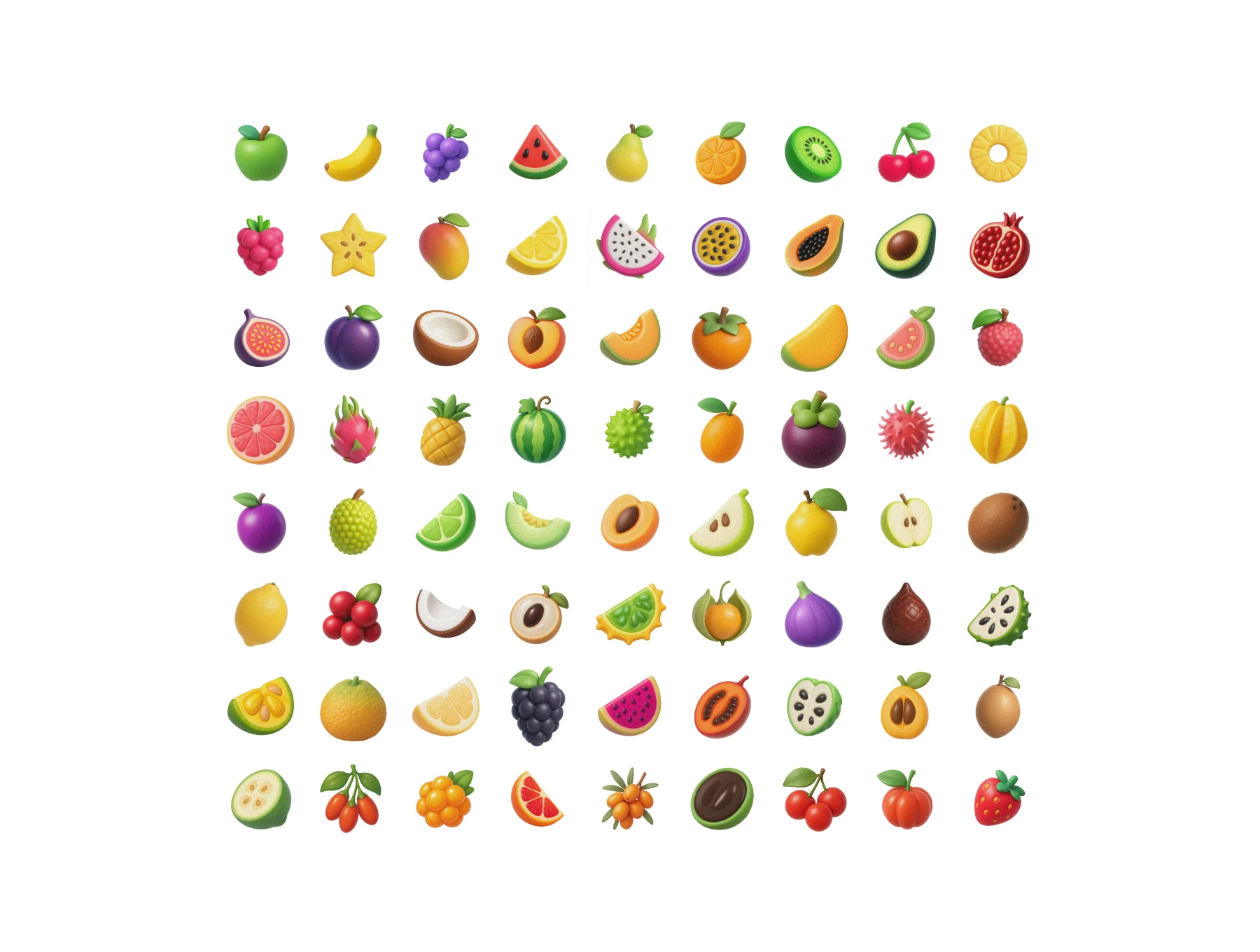 72 high resolution 3D fruit icon set 3