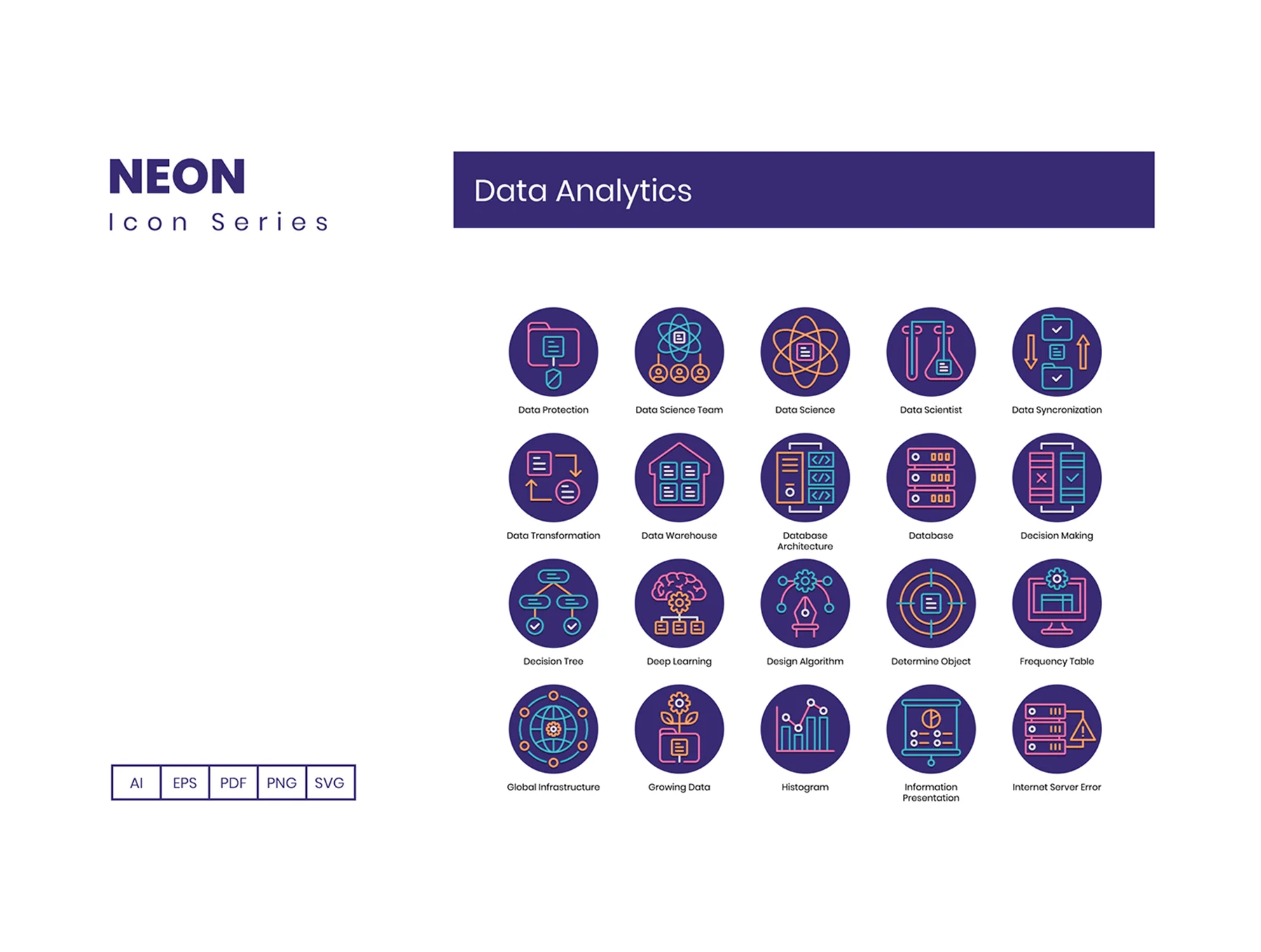 73 Data Analytics Icons | Neon Series 3