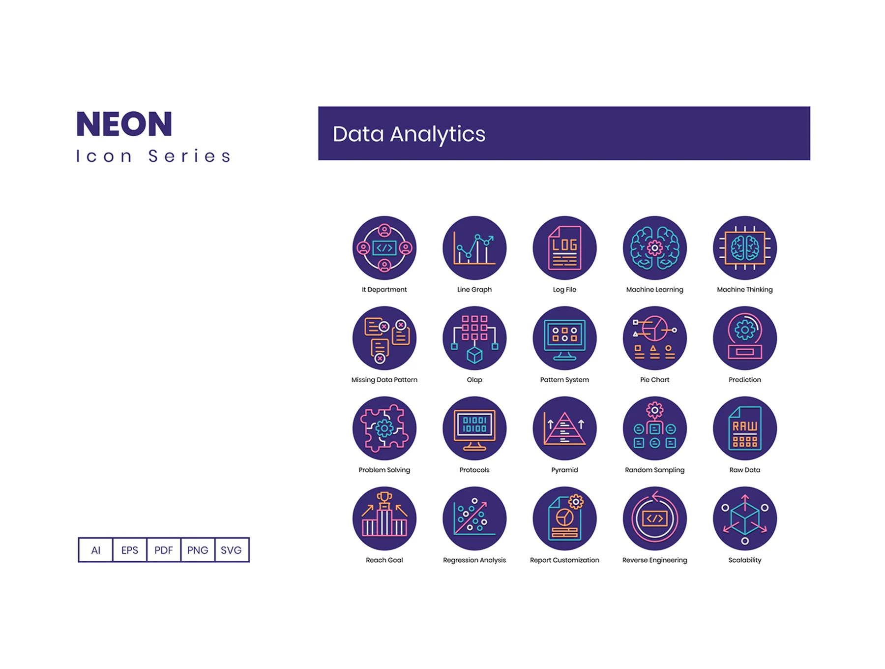 73 Data Analytics Icons | Neon Series 4