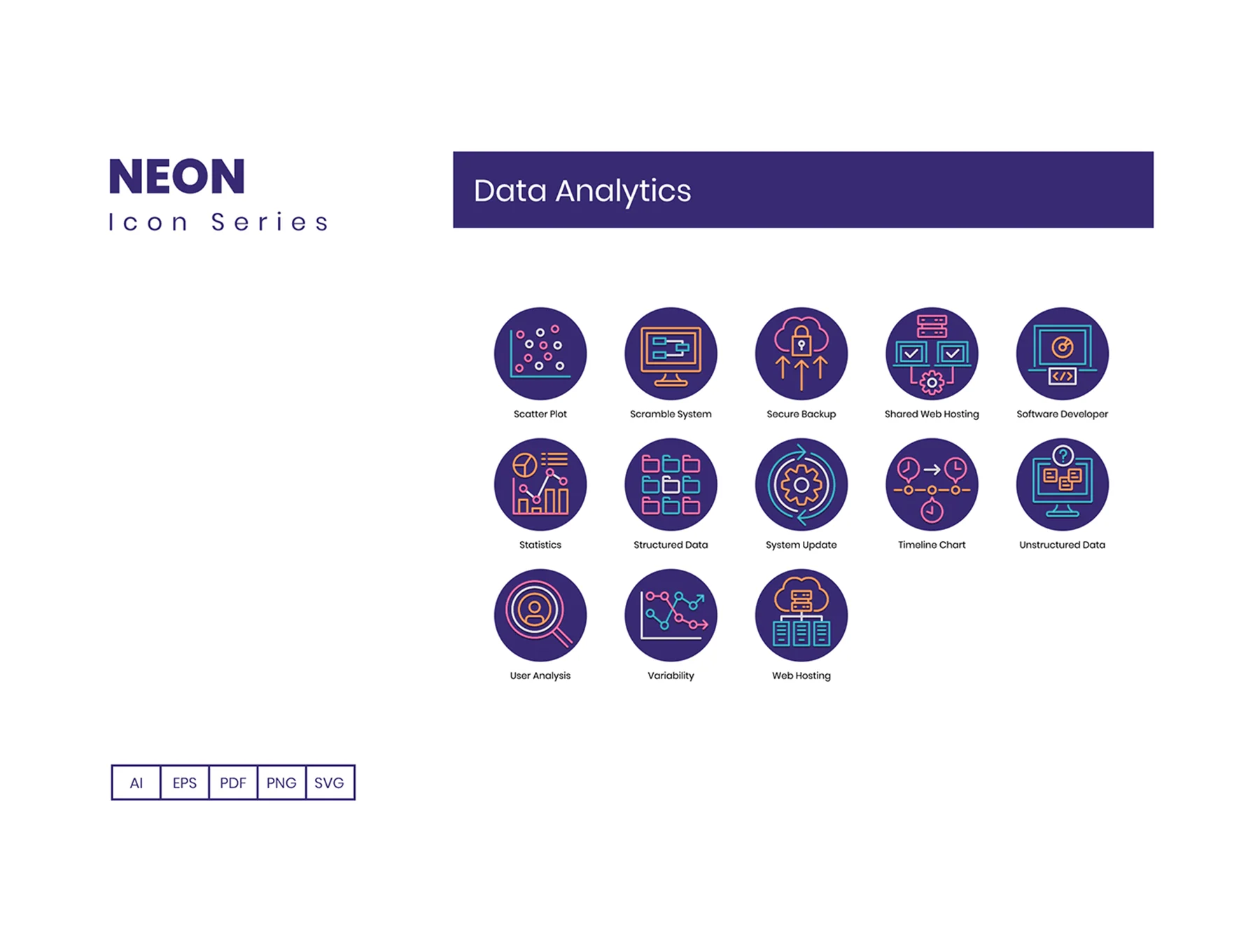73 Data Analytics Icons | Neon Series 5