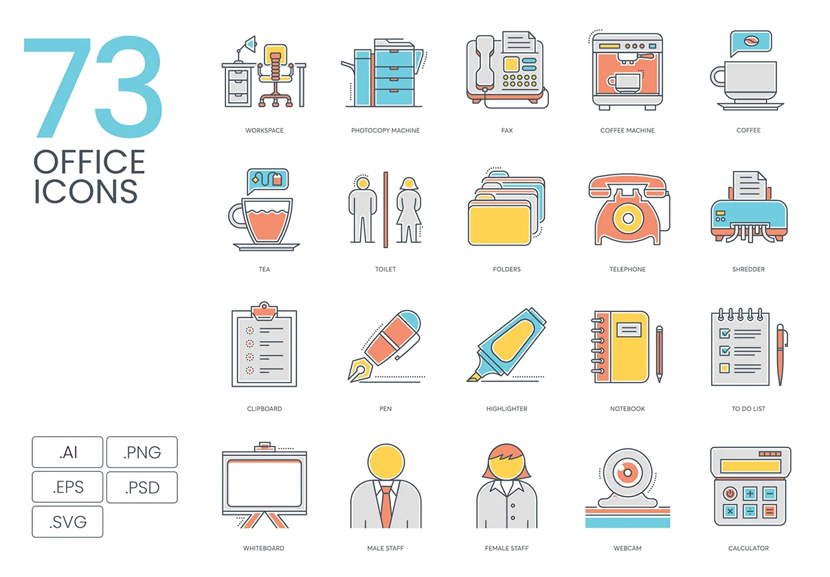 73 Office Icons | Color Line Series