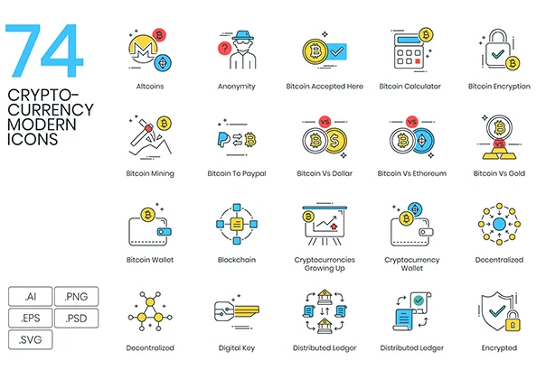 74 Cryptocurrency Icons | ColorPop Series