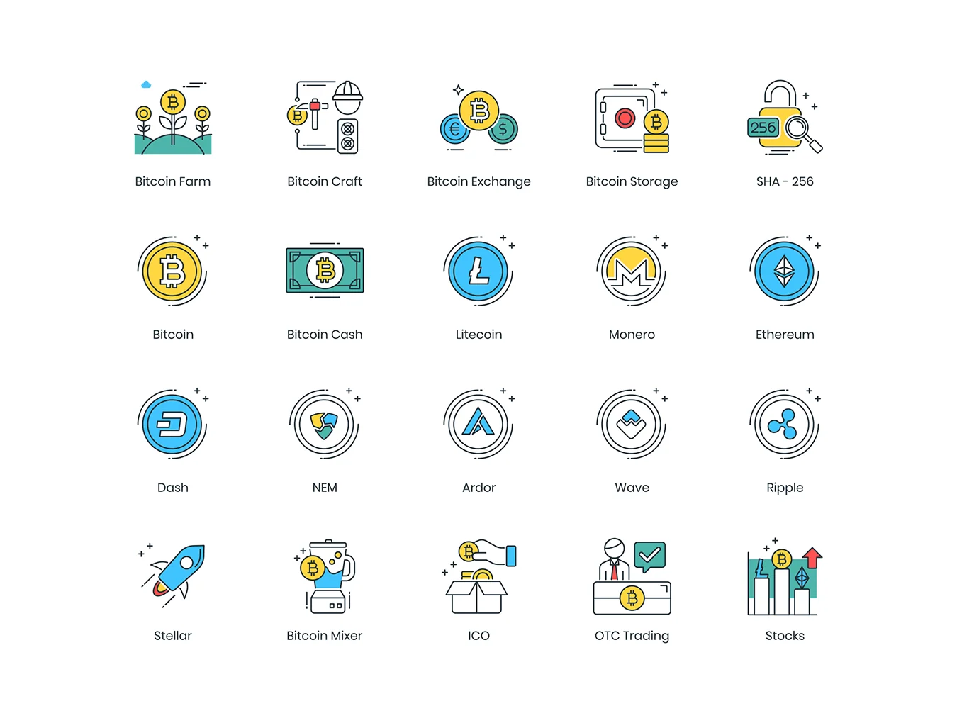 74 Cryptocurrency Icons | ColorPop Series 5