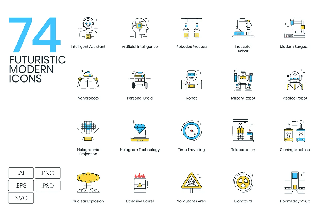 74 Futuristic Icons | ColorPop Series
