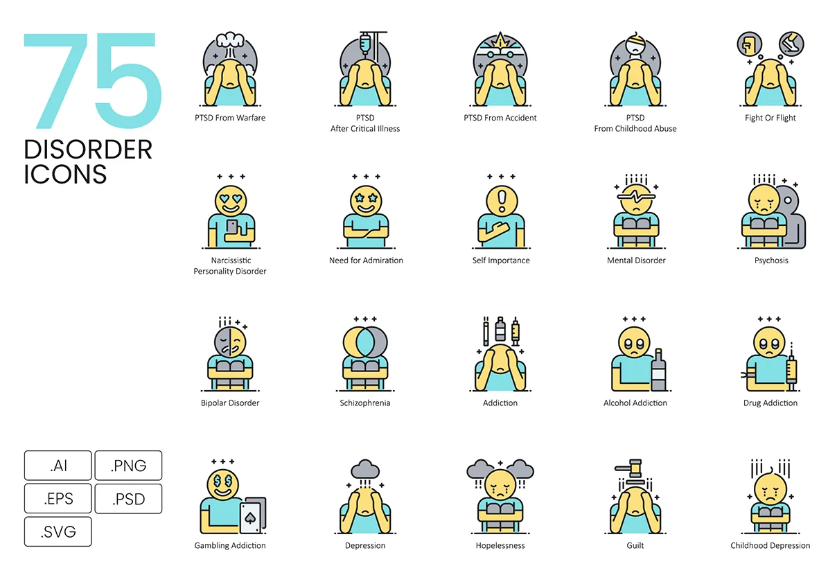 75 Disorder Icons | Aqua Series