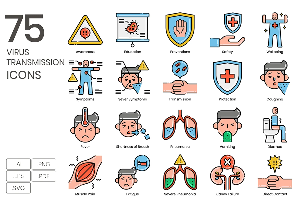 75 Virus Transmission Icons | Aesthetics Series