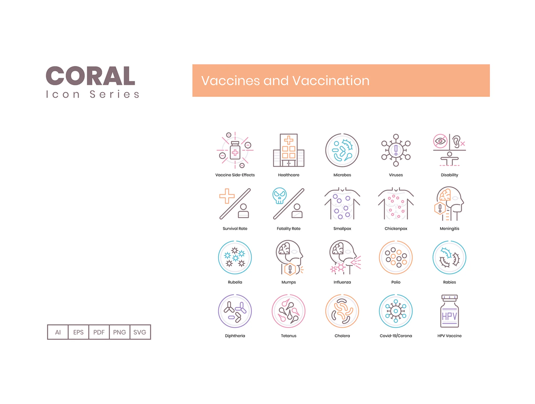 75 Virus Transmission Icons | Coral Series 3