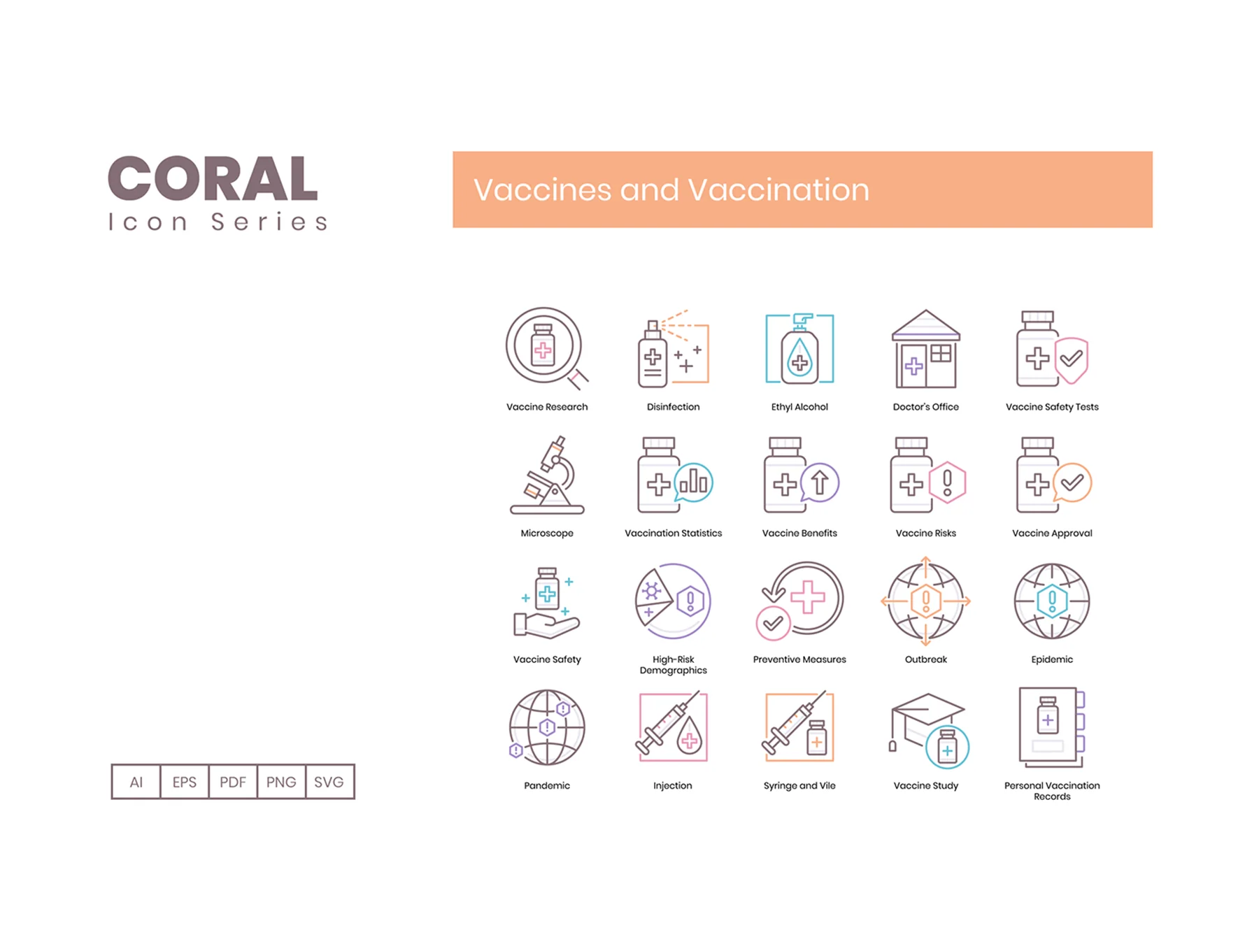 75 Virus Transmission Icons | Coral Series 4