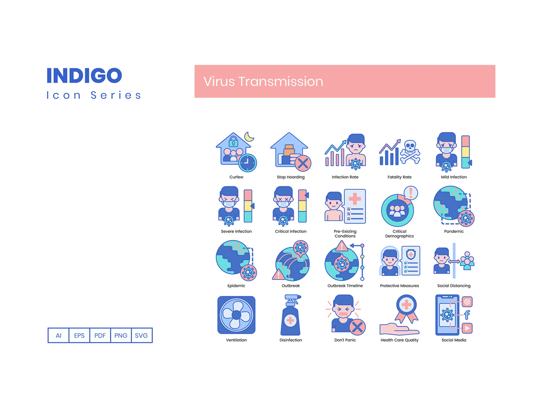 75 Virus Transmission Icons | Indigo Series 4
