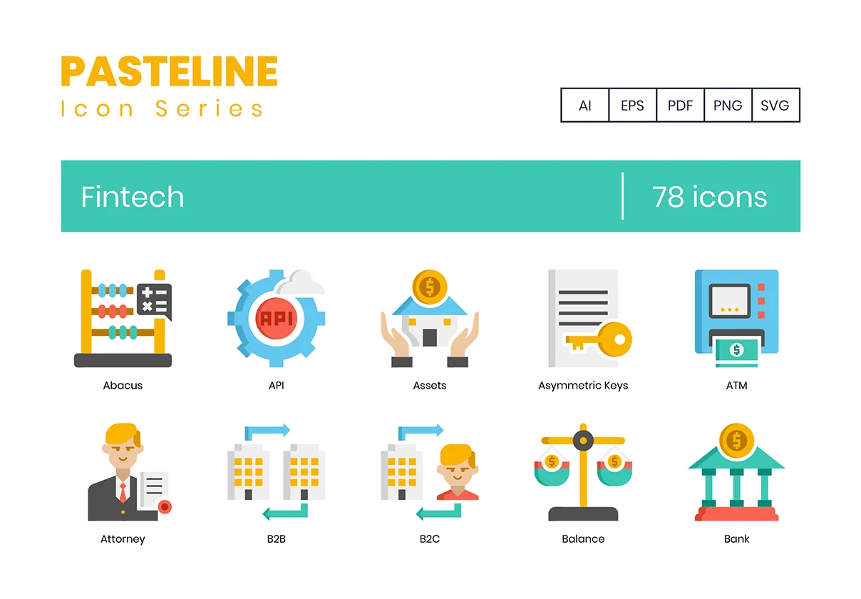 78 Fintech Icons | Pasteline Series