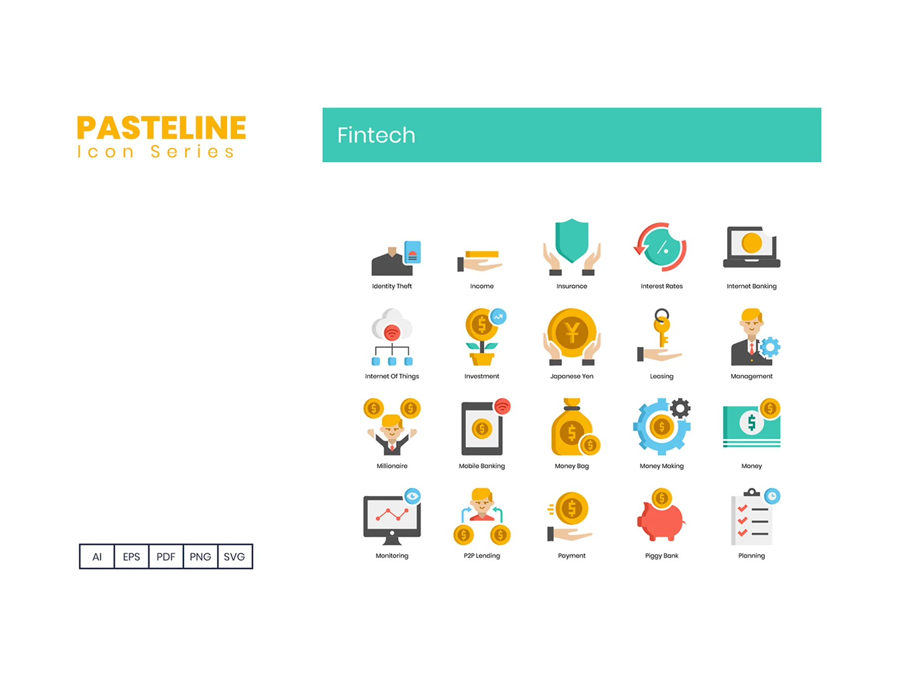 78 Fintech Icons | Pasteline Series 4