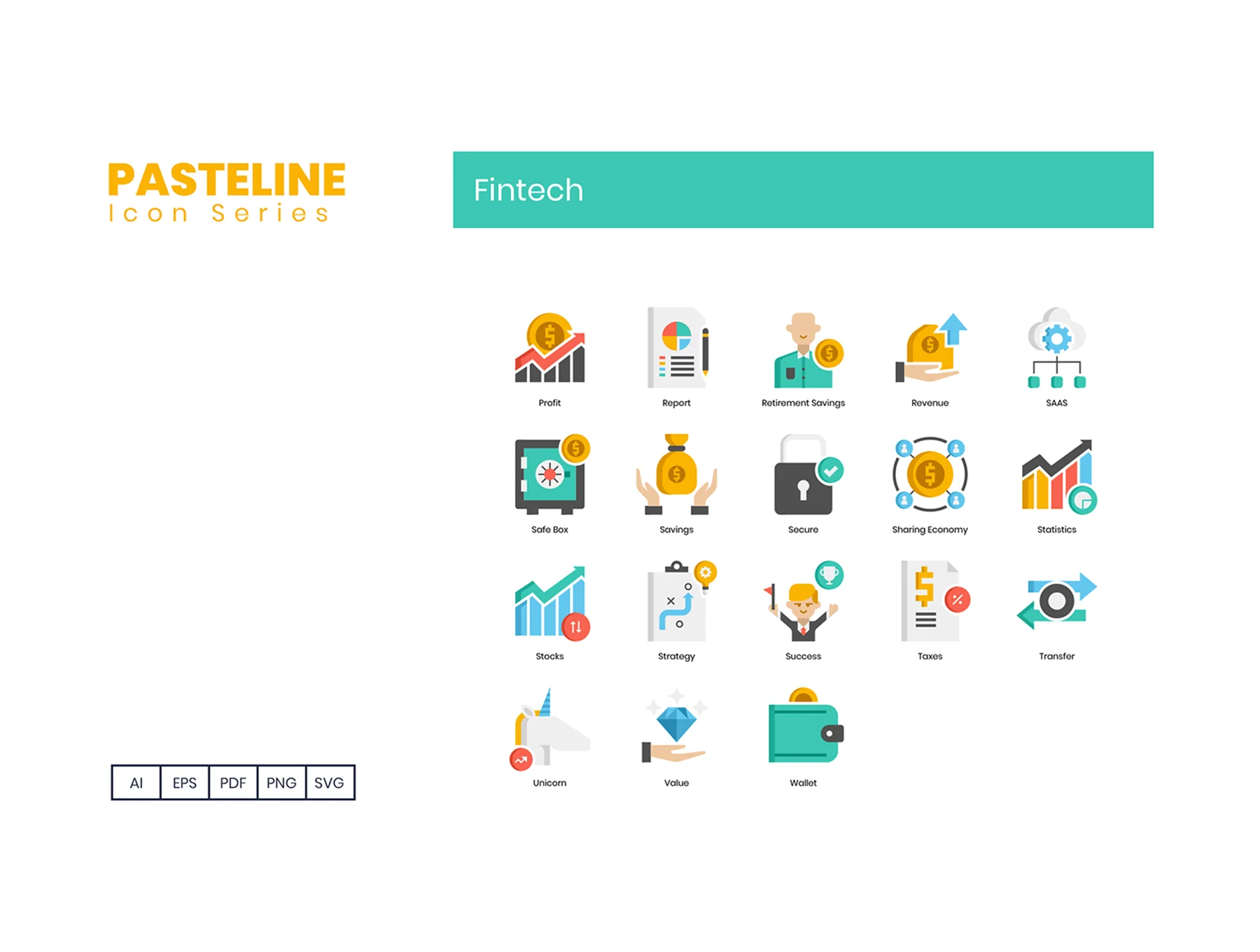 78 Fintech Icons | Pasteline Series 5
