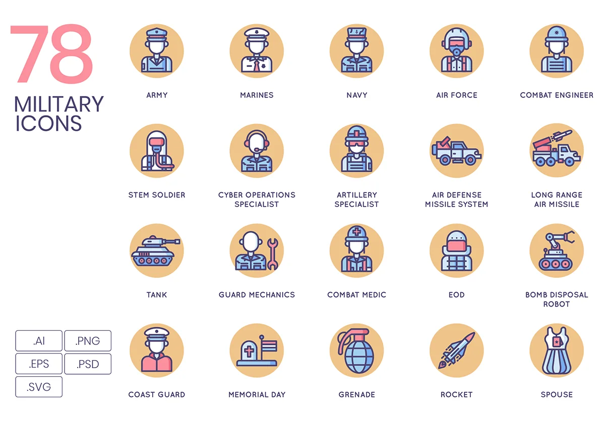 78 Military Icons | Butterscotch Series
