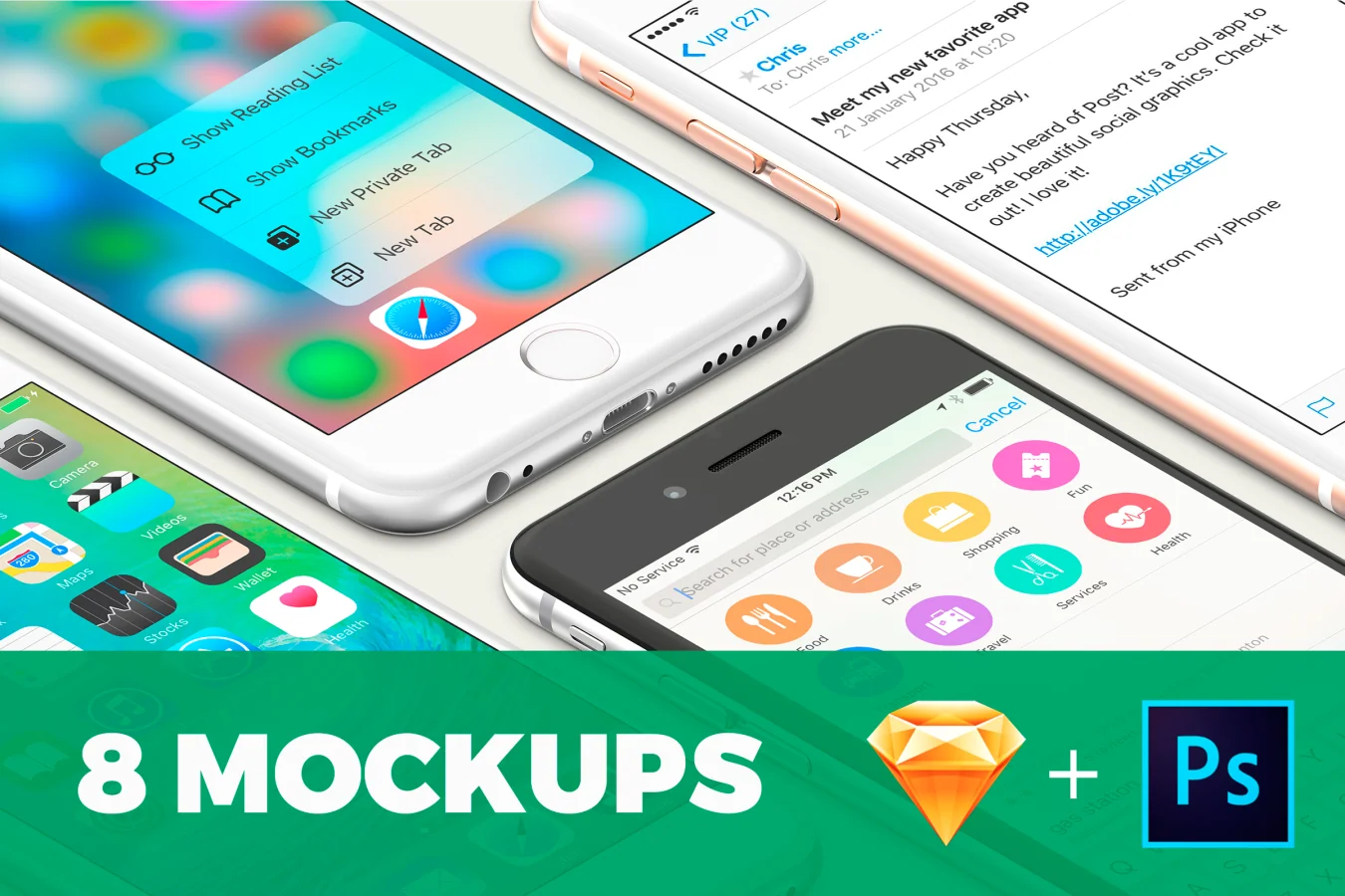 8 Isolated iPhone 6s mockups