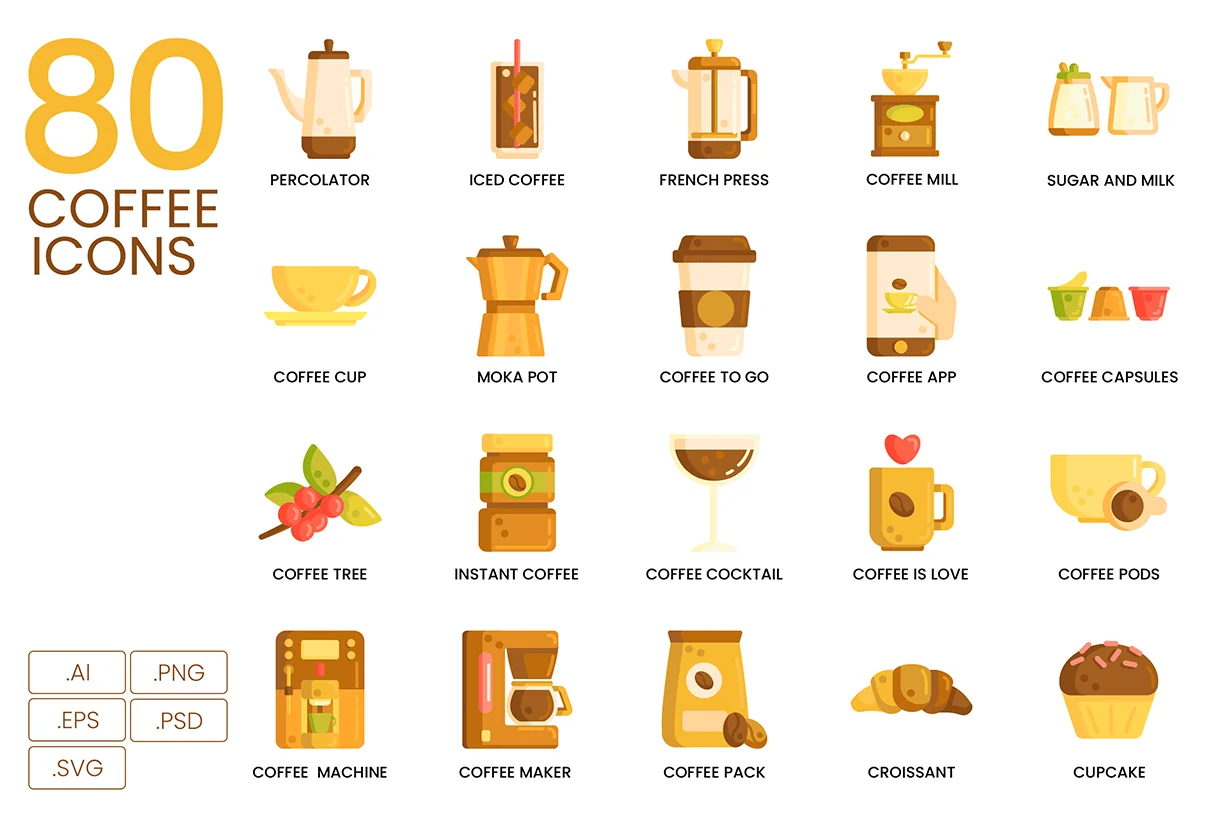 80 Coffee Icons | Caramel Series
