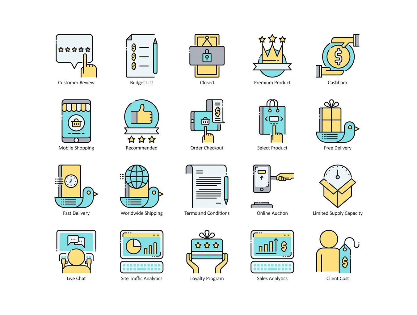 80 E-Commerce Icons | Aqua Series 5