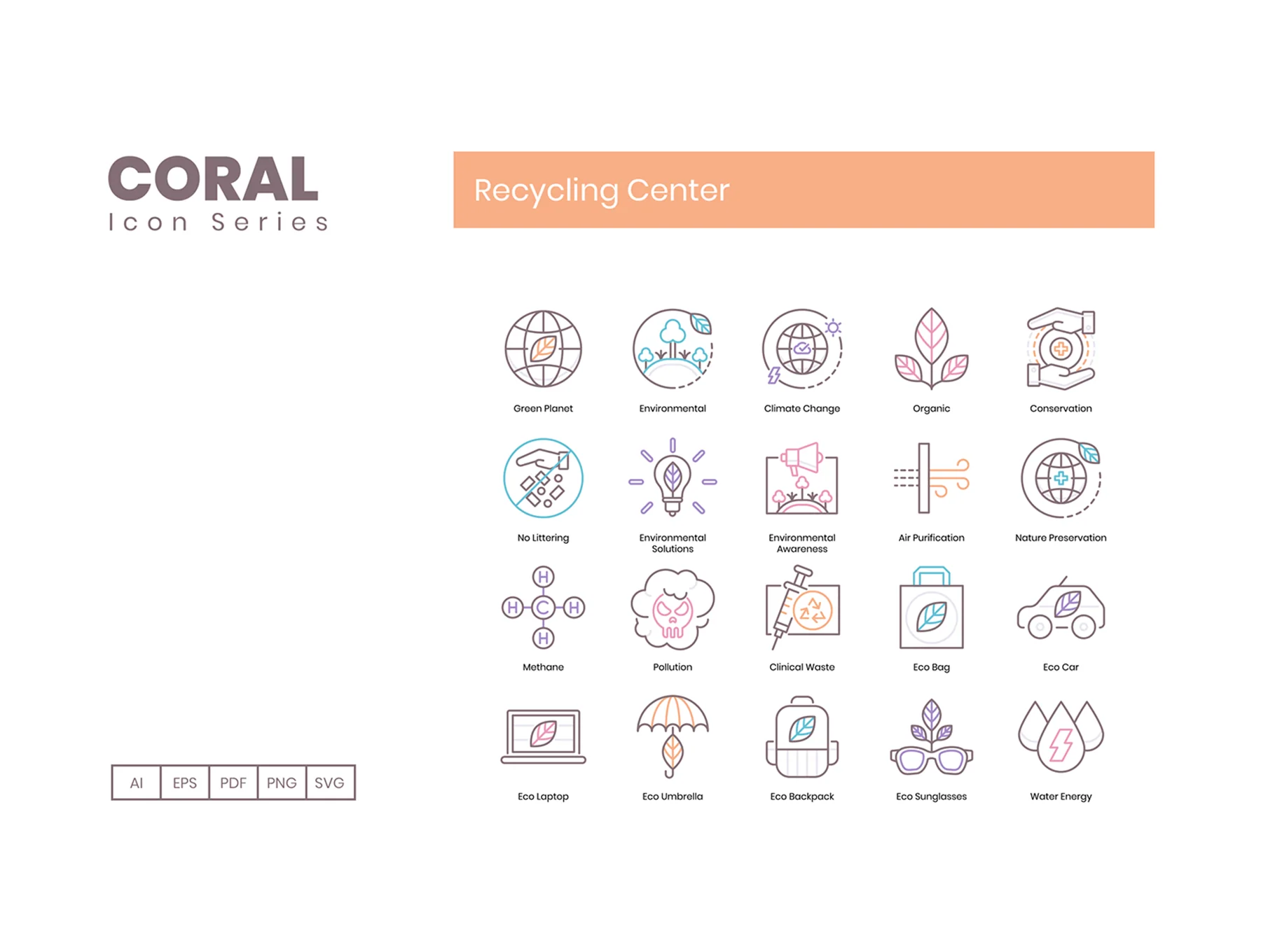 80 Recycling Center Icons | Coral Series 2