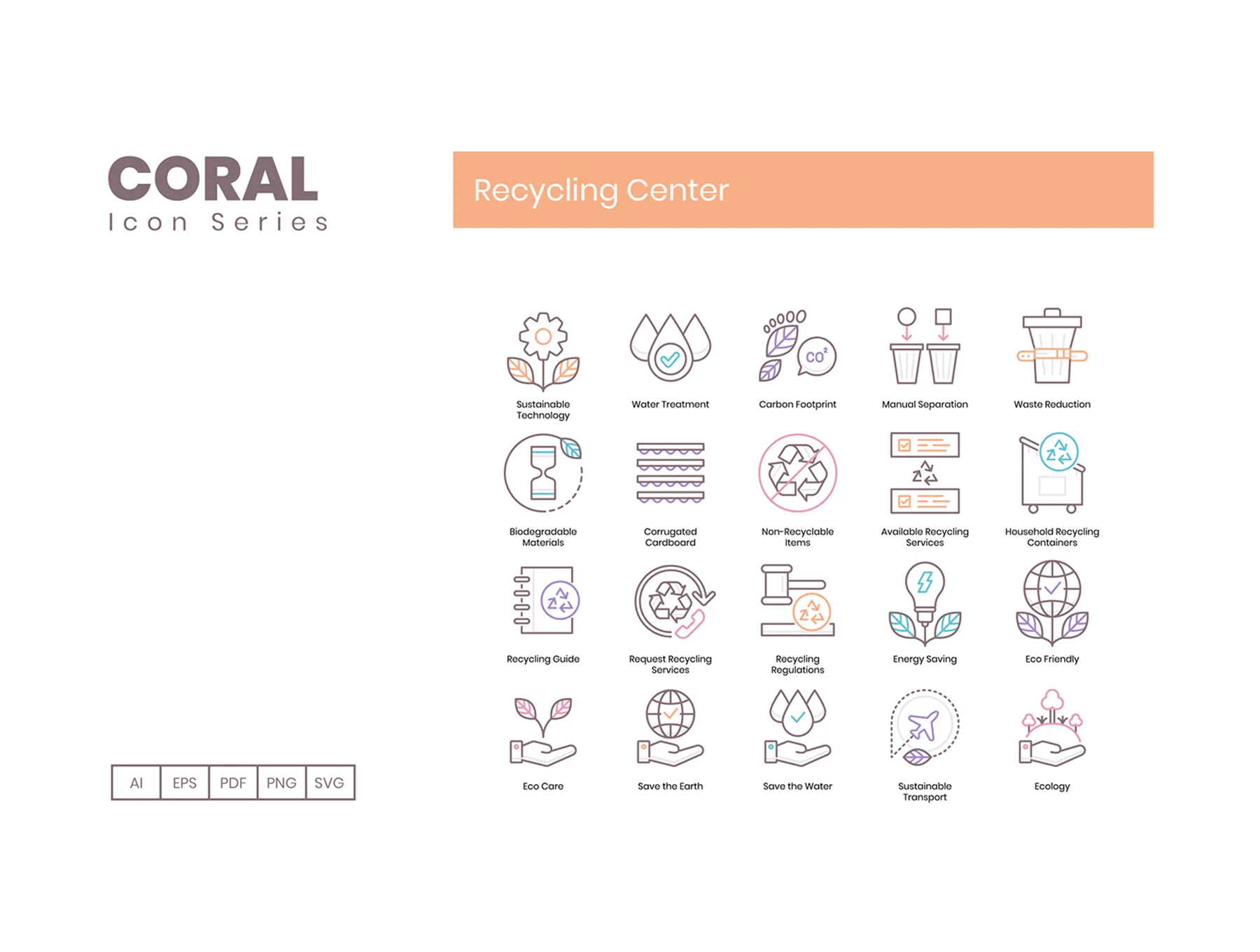 80 Recycling Center Icons | Coral Series 3