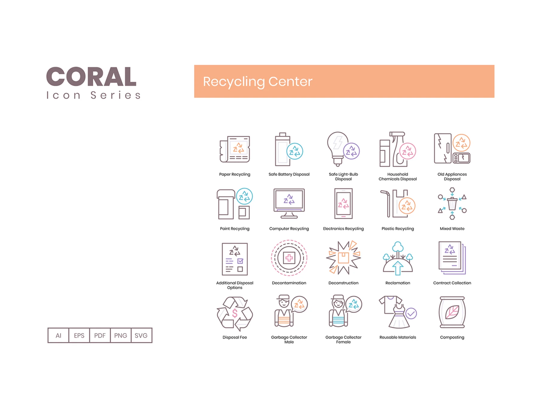 80 Recycling Center Icons | Coral Series 4