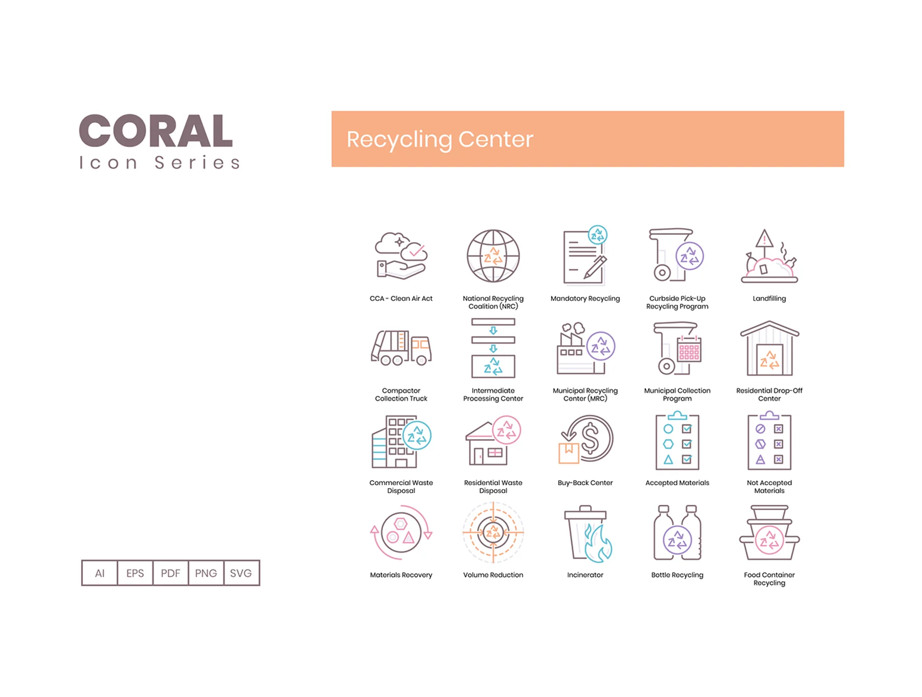 80 Recycling Center Icons | Coral Series 5