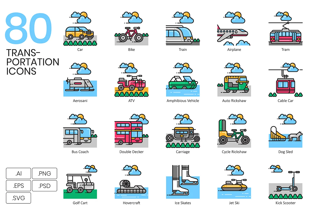 80 Transportation Icons | Aesthetic Series