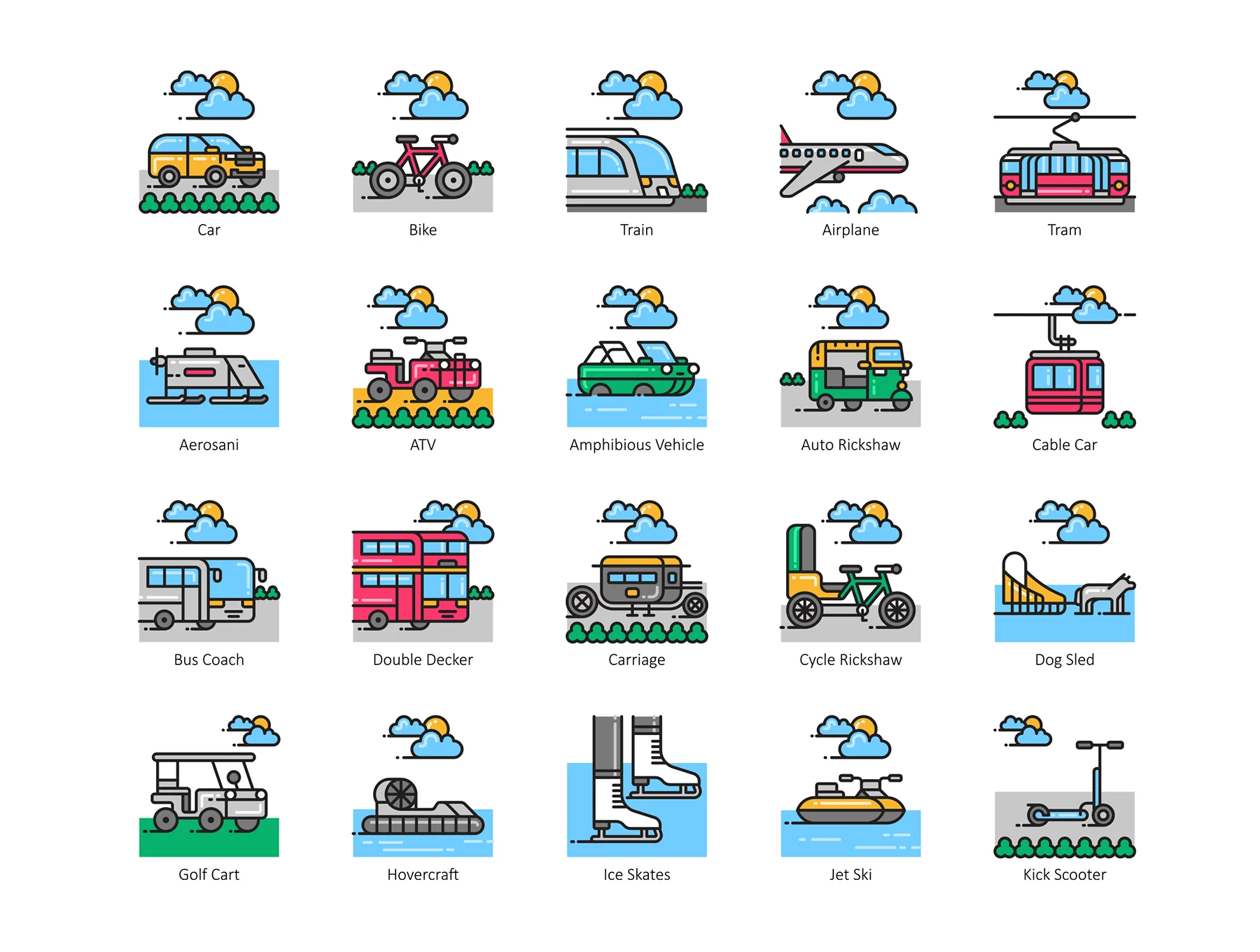 80 Transportation Icons | Aesthetic Series 2