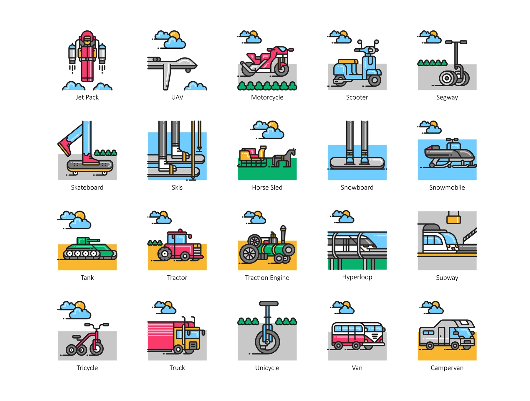 80 Transportation Icons | Aesthetic Series 4