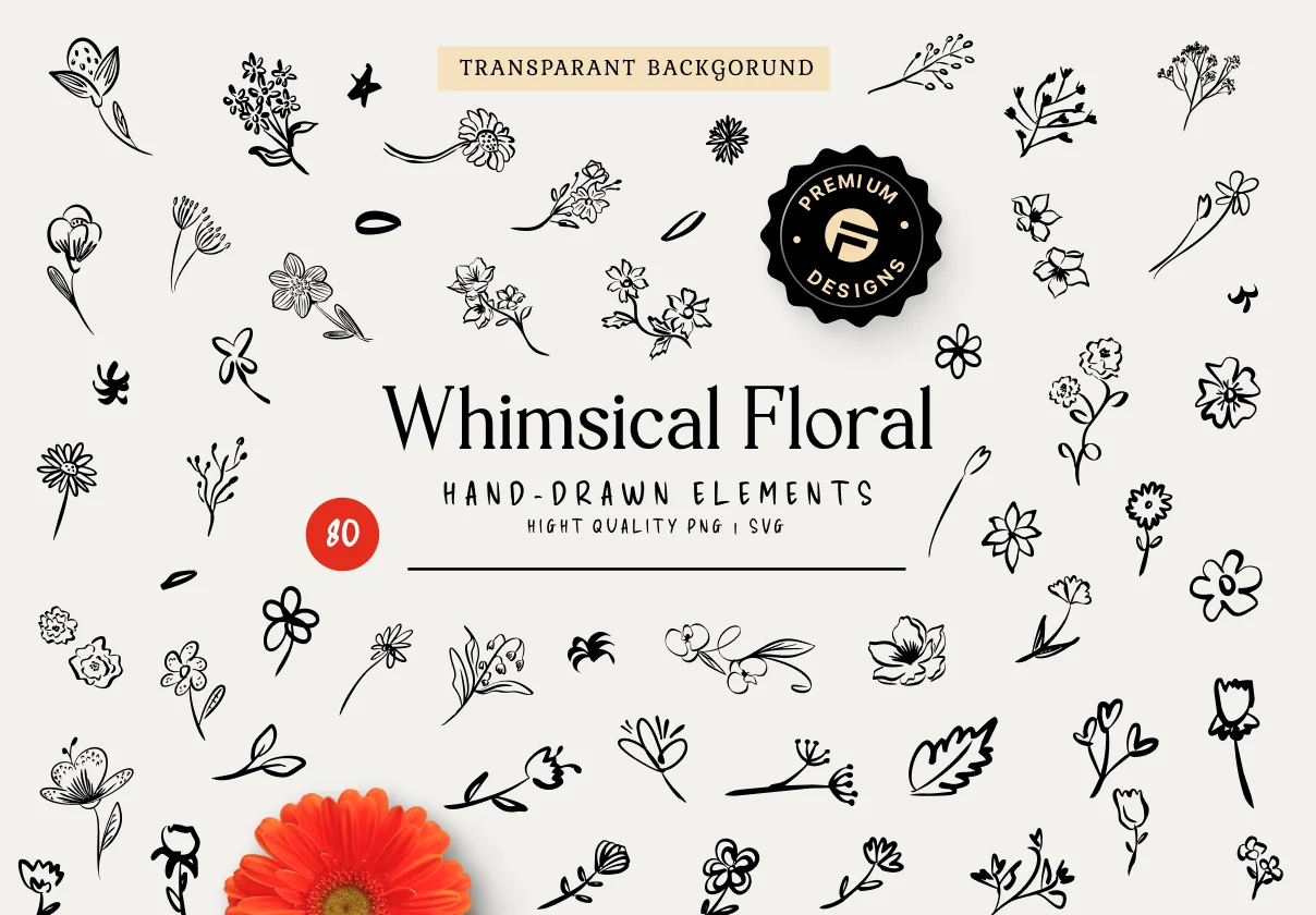 80 Whimsical Floral Mini Illustration